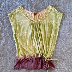 Language brand top, ties at waist. Blue/green. Size S but fits very oversized.